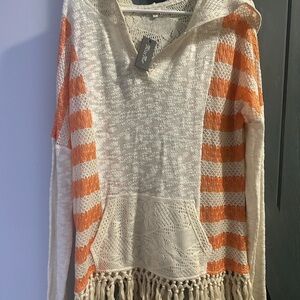 Orange and Cream Striped Women's Sweater